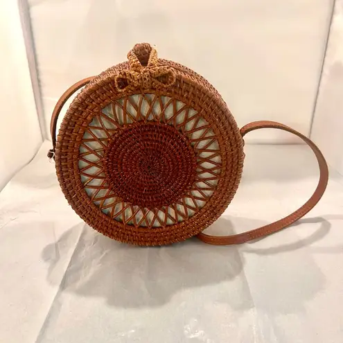 Round Rattan Straw Bag Wicker Purse Boho Bag for Women Cross Body Cottagecore Brown