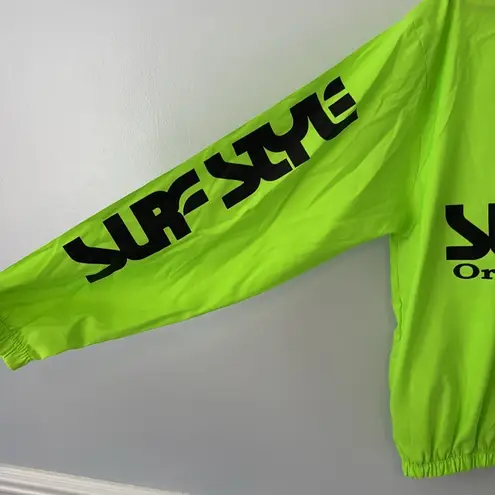 Vintage Surf Style Pullover Quarter Zip Windbreaker Neon Green Black Size Large Yellow