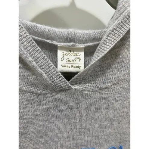 Golden Sun 100% Cashmere Hoodie Sweater w/ Embroidery Stitch "Vacation" XS / S Gray