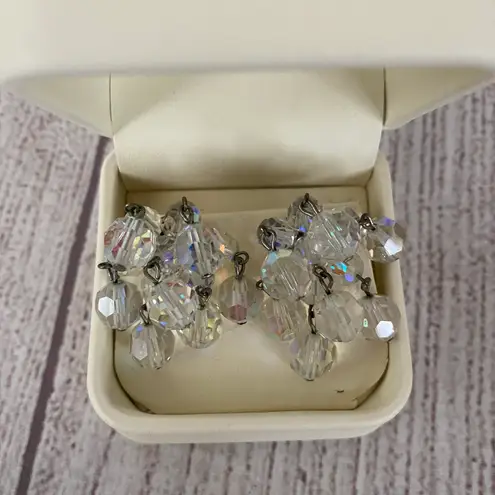 Jewelry necklace earrings and bracelet set Iridescent clear sparkle beads Silver