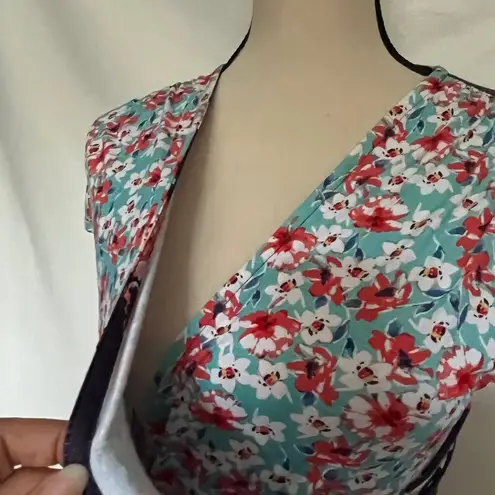 Loveappella Faux Wrap Floral Top Size XS Blue Purple Colorblock Stretch Tie Boho