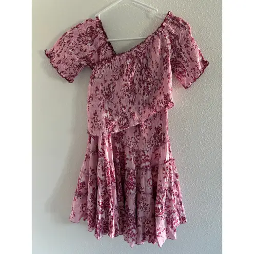 Poupette St Barth Soledad Dress Medium Pink Floral Smocked Ruffle Mini Resort