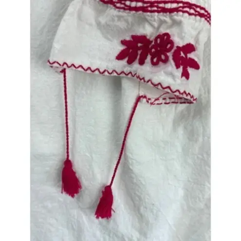 Vintage White & Red Embroidered Peasant Blouse