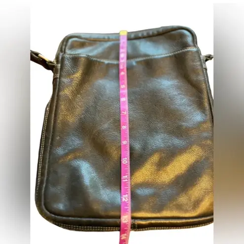 El Portal Unisex Black Leather Crossbody Bag Adjustable Strap