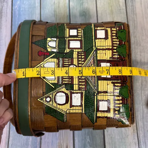 Caro Nana Basket Purse Signed Vintage Victorian Painted House 1960s Lined Brown