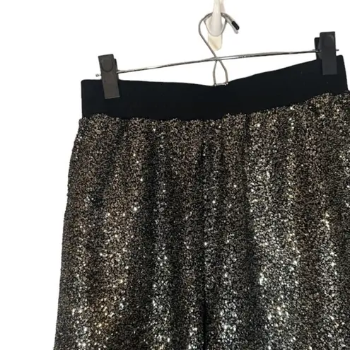 Piper & Scoot Black & Silver Sequins Wide Leg Cropped Statement Pants Women Sz S