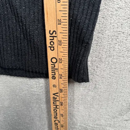 Kathie Lee Collection Knit Top Black Short Sleeve Ribbed V Neck Metallic Large