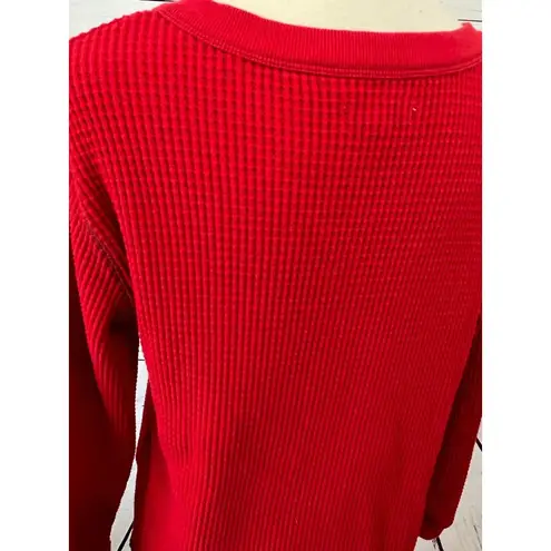 Madewell  long sleeve‎ thermal shirt Red waffle knit Vneck Christmas Small Blouse