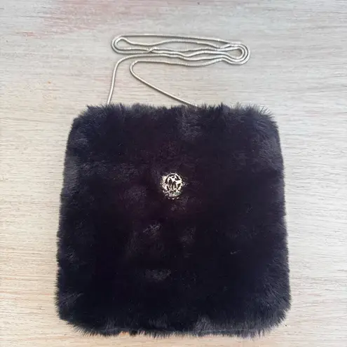 Mayo Chix Y2K Retro Black Faux Fur Crossbody Bag Goth Rave Festival Purse
