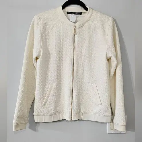 Ivanka Trump Ivory Bomber Jacket with Textured Fabric Size 6