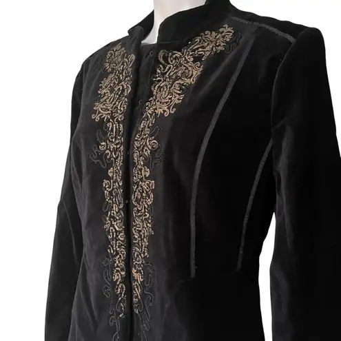 Reba Mandarin Collar Velvet Dress Jacket Blazer Black Gold, XL