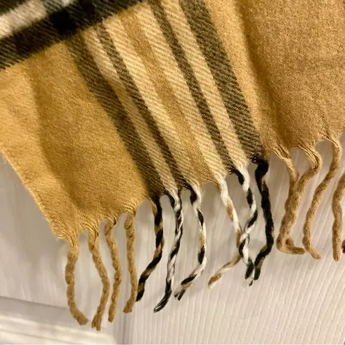 Classic Cream Tartan Plaid Tassel Scarf Unisex Womens One Size White