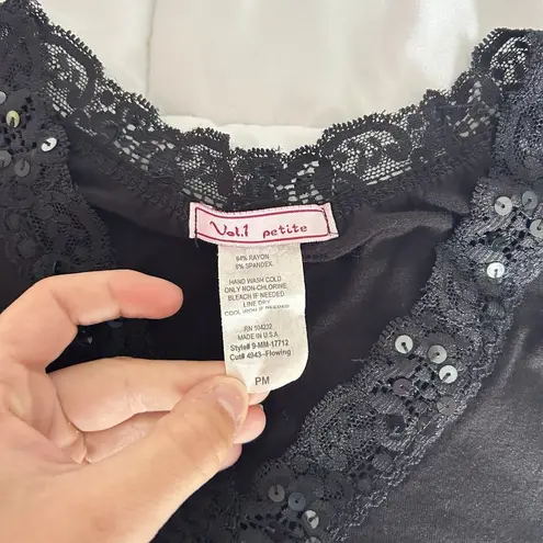 Vintage Vol 1 Womens Petite Medium M Black Sequins Baby Doll Cami Tank Top Y2K