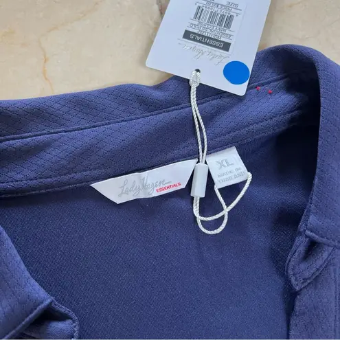 Lady Hagen NWT $30 Essentials Blue Fitted Short Sleeve Polo Button Down