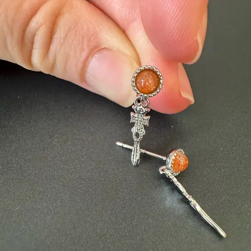 S925 Orange Opal Dangle Totem Earrings