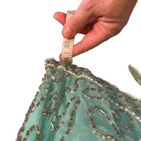 Vintage 90s Beaded Sequin Seagreen Fairycore Asymmetrical Hem Formal Festive Green