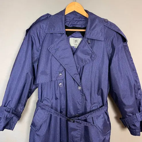 Amanda Smith Vintage Trench Coat Petite 6 Gingham Purple Black Women Jacket Belt