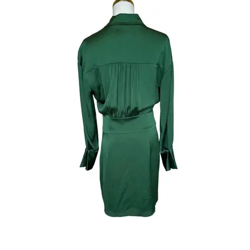 Ba&sh Green Mini Shirt Dress XS Wrap Designer Cocktail Satin Ruched Holiday $340