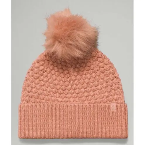 Lululemon  Bubble Knit Pom Beanie Pink Savannah Hat Merino Wool Blend Textured