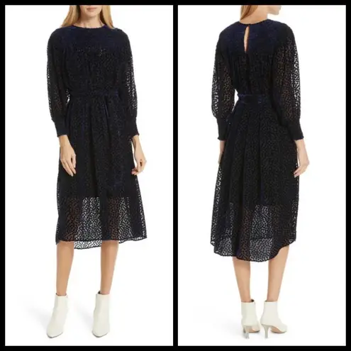 The Great ππ The Merry Dress ~ Navy Blue Velvet Burnout Polka Dot Midi M NWT