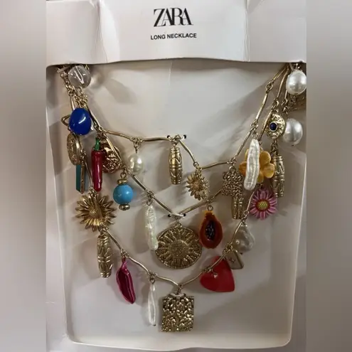 ZARA  3 Pack Multi Gold Charm Necklace Long Gold Bohemian Resortwear Beach Boho