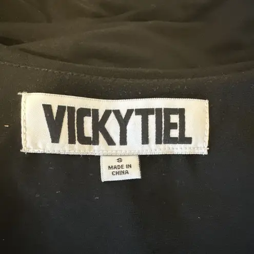Vicky Tiel Womens Wrap Dress S Small Black Jersey Midi High Low Short Sleeve