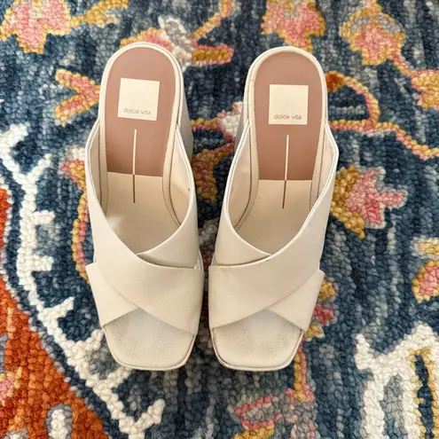Dolce Vita Wonder Ivory Leather Platform Slide Sandals 9 White