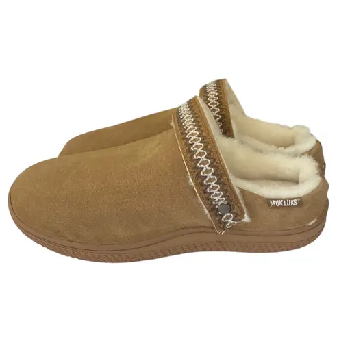 MUK LUK WOMEN'S QUIANNA LUNA CLOG SUEDE SLIPPERS Size Large NEW Brown