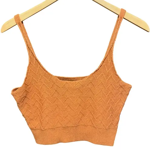 Charlie Holiday Knit Cropped Tank Top Sleeveless Casual Orange Chevron Size 6