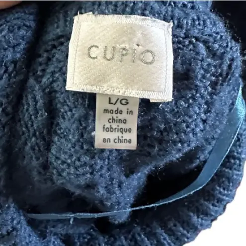 cupio  Cowl Neck Long Blue Sweater