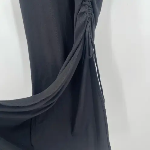 Michael Stars NEW Marine Dress Size Small Black Ribbed Ruched Tie Maxi Bodycon