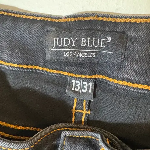 Judy Blue Slim Bootcut Jeans Faded Washed Black Distressed Hem Size 13/31