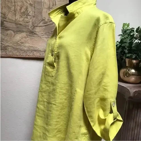 John Mark JOHN-MARK, S, Stand-up collar, slip-over, two shell buttons in front, linen