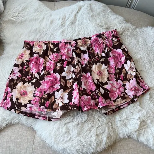 Laura Ashley  Pink Brown Floral Intimates Sleep Lounge Robe with Sleep Shorts M