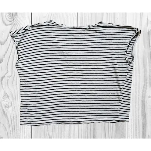Frame Women’s M Blouse Black Stripe Rolled Short Cap Sleeve Boxy Oversiz…