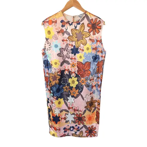 Acne Studios Delina Retro Floral Print Satin Shift Dress Multicolor EU 34