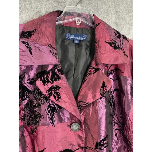 Susan Graver Vintage Pink Velvet Burnout Patchwork Jacket Crinkle Satin 2X Y2K - Image 3