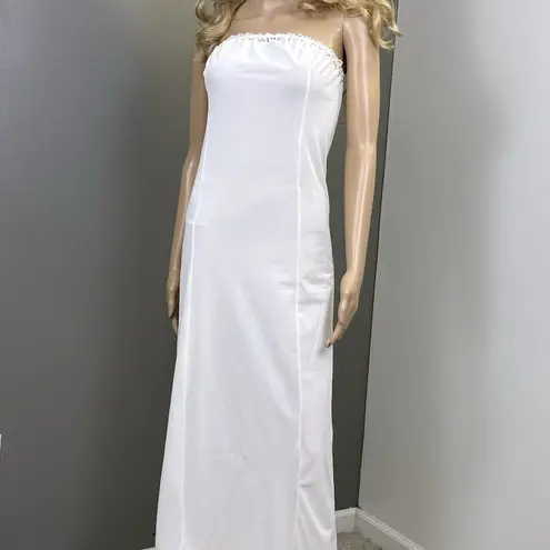 Merry Modes Inc Full Slip Strapless Maxi Full Length Nylon White Medium? Slit