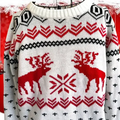v28 Ugly Christmas Reindeer Sweater Unisex Large Winter Merry Holiday Festive White Size undefined