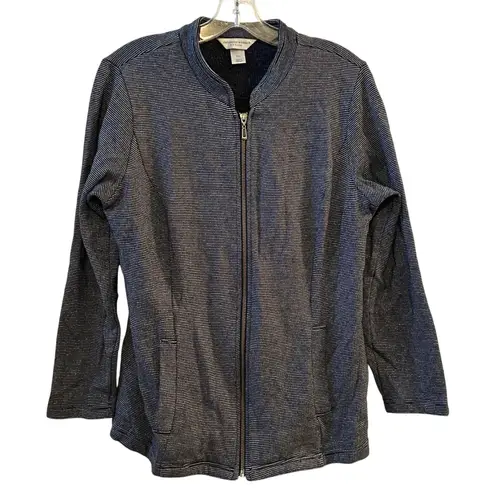 Christopher & Banks Petite Women's Zip Up Jacket Navy White Stripe P/L