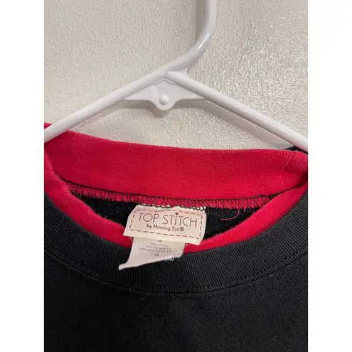 Vintage Morning Sun Top Stitch Poinsettia Grandma Christmas Holiday Sweater L Black Size L