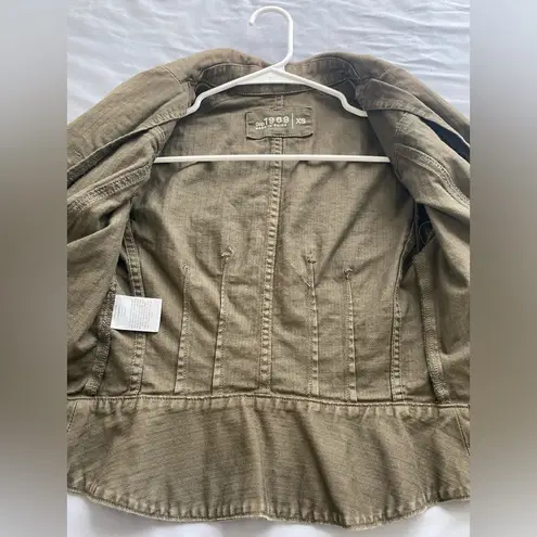 Gap  Women's Denim Jacket Brown Olive Zip Collared Short Peplum Bohemian