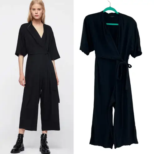 AllSaints Laurel Jumpsuit Wrap Wide Leg Cropped Black Size XS