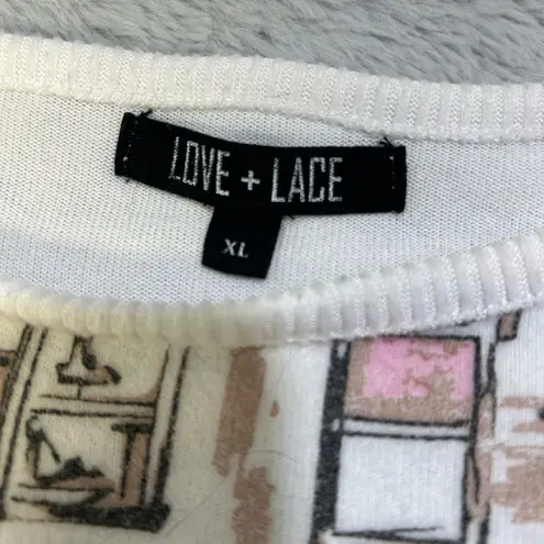 Chic Graphic Sweater with Pink and Black Accents White Size XL