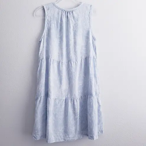 Tahari Linen Floral Mini Dress in Light Blue