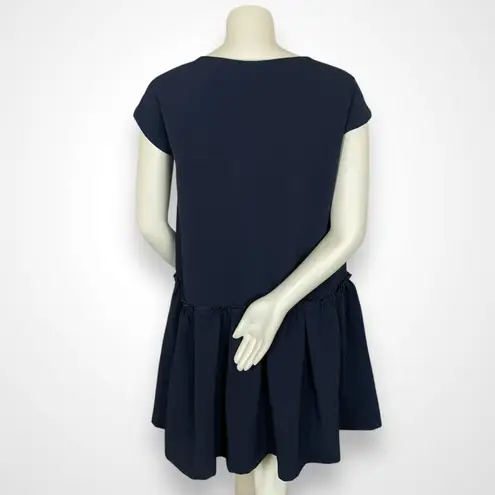 FRNCH Dress Navy Blue Ruffle Skirt Drop Waist Size M/L Medium Large Minimalist