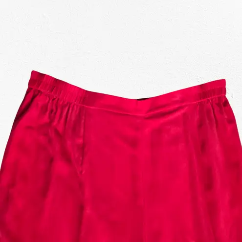 1990s Vintage Red Silk Floral Embroidery Cropped Capri Wide Leg Pants Size 14