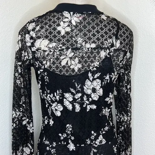 See By Chloe See By Chloé Lace Slip Midi Dress Semi-Sheer Long Sleeve Floral Pattern AOP sz L