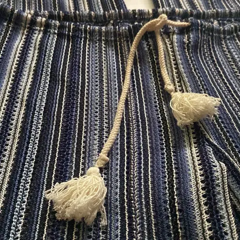 Becca swim women’s blue stripe crochet open leg boho beach pants, size medium