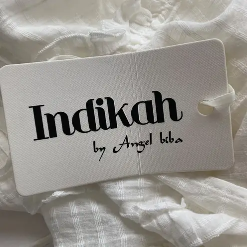 INDIKAH by Angel Biba White Ruffled Lace-Up Dress With Sleeves XS